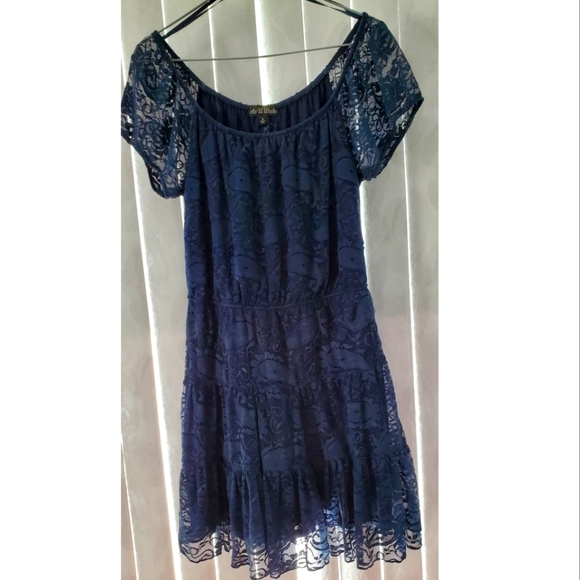 AS U WISH Navy Blue Lace Peasant Dress - Size M - Picture 1 of 6